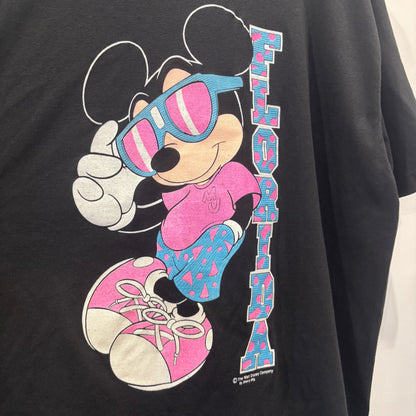 80's-90's Sherry Manufacturing FLORIDA Mickey Mouse キャラクターTシャツ 黒 (XL)/A4256T-SO