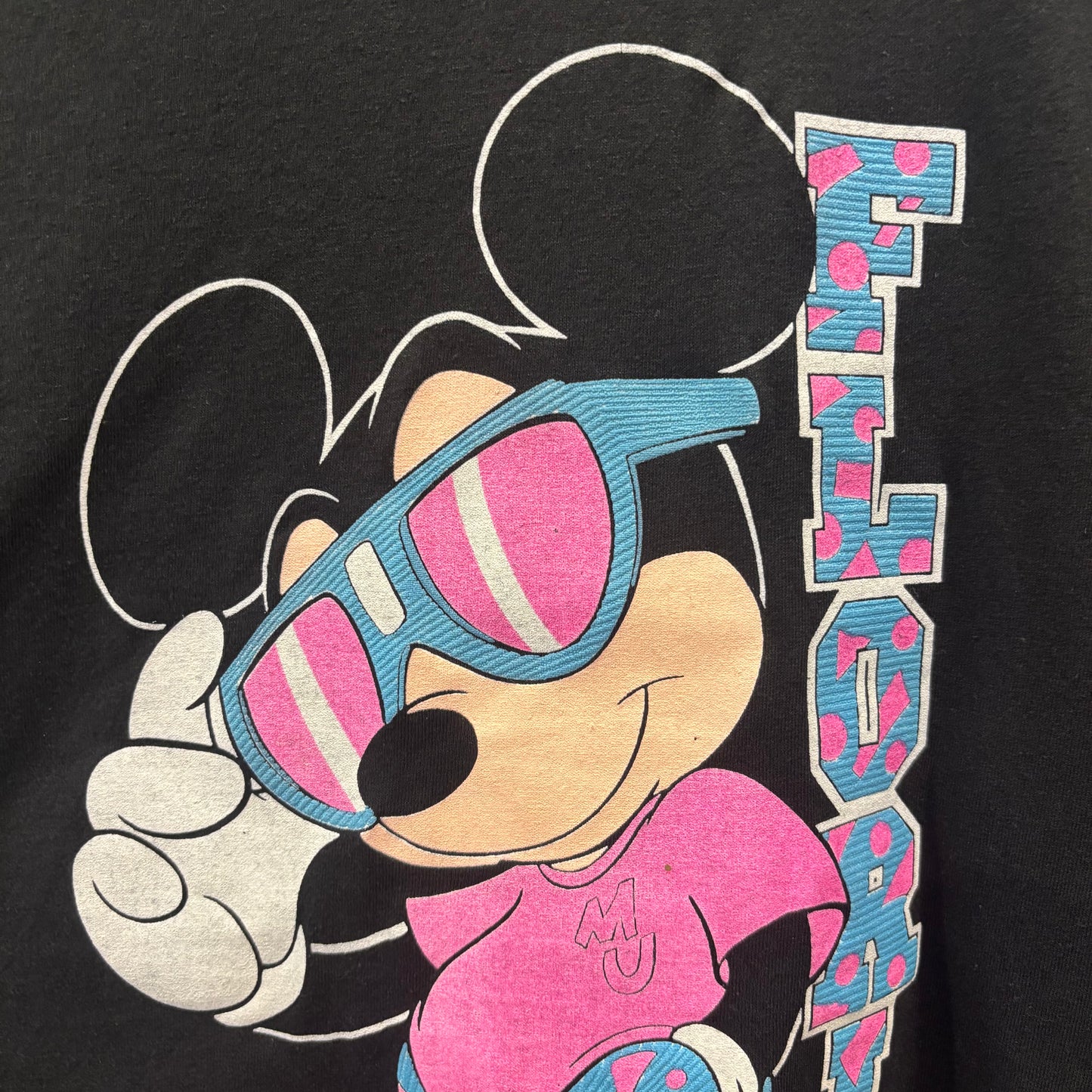 80's-90's Sherry Manufacturing FLORIDA Mickey Mouse キャラクターTシャツ 黒 (XL)/A4256T-SO