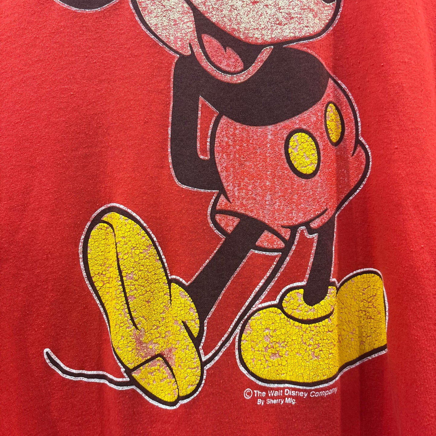 80's-90's Disney Mickey Mouse "Florida" キャラクターTシャツ 赤 (サイズ不明 L-XL相当)/B2450T-SO